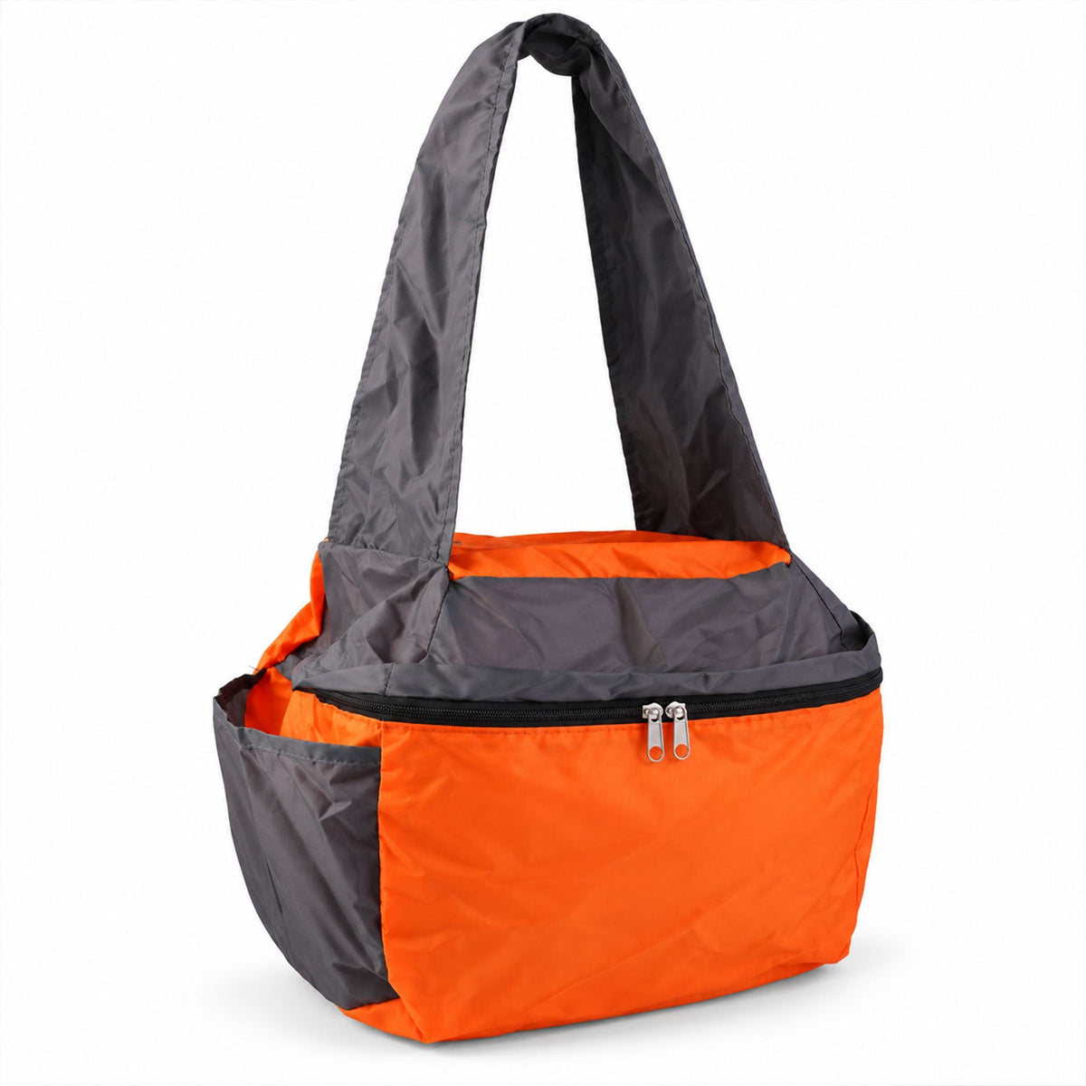 Wukusy travel tote carry bag with double zippers and shoulder straps, 26x33 cm, shown with handles and zipper details.