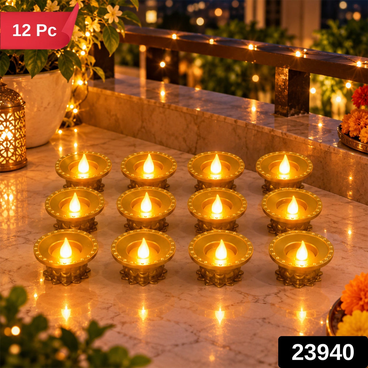 Water Sensor Led Diyas For Diwali Pooja And Festive Home Decor (12 Pc Set)