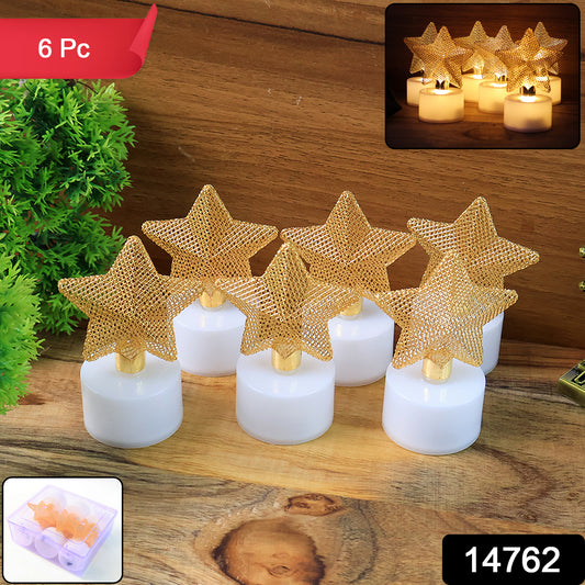 Set of 6 decorative LED star candles by Wukusy, featuring glowing star-shaped candles for ambient lighting and home decor.