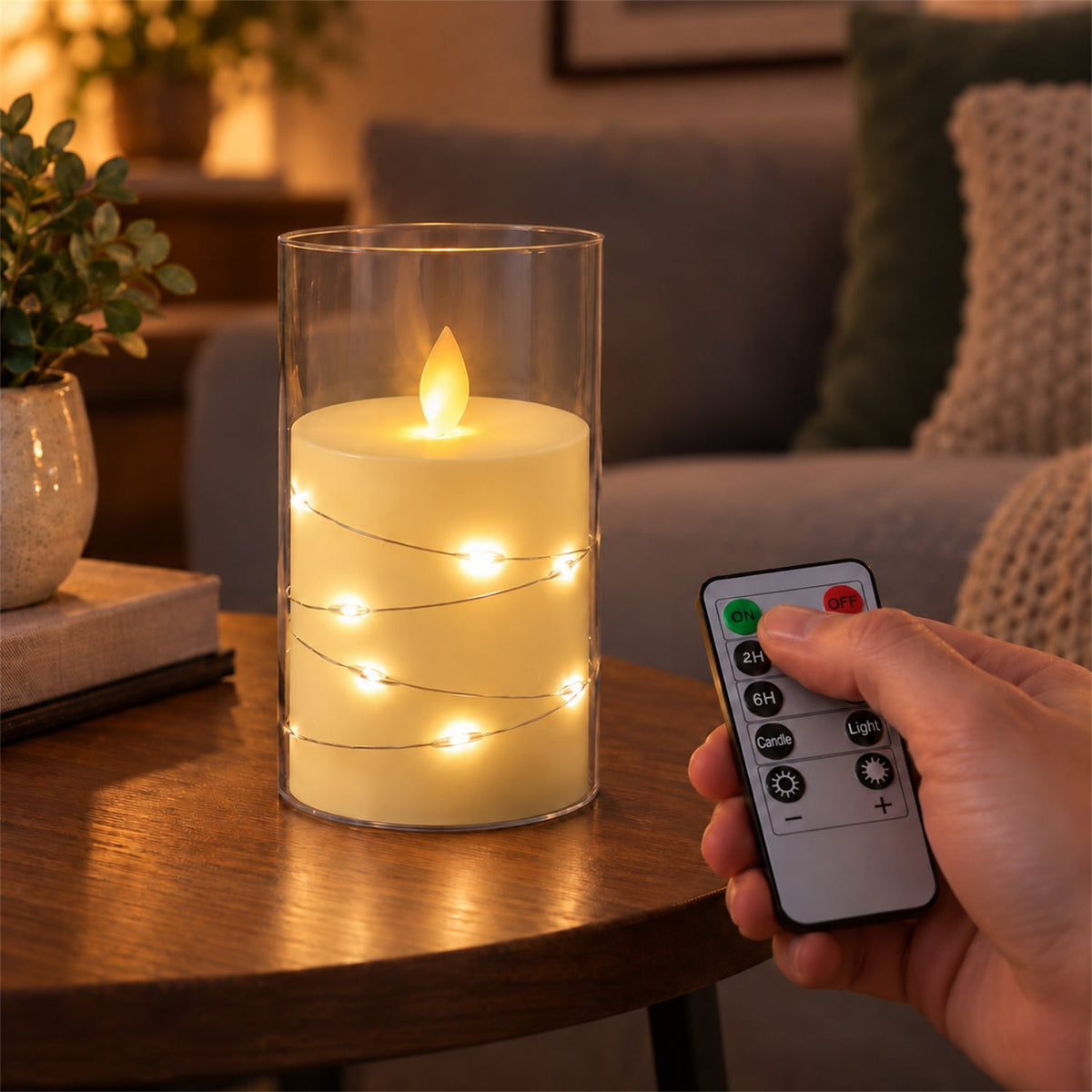 Flameless Led Candle With Remote And Light Wire For Home Table Decor (1 Pc)
