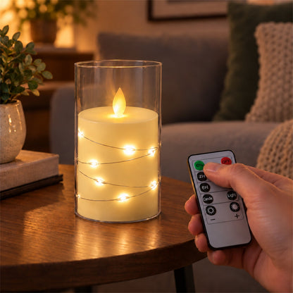 Flameless Led Candle With Remote And Light Wire For Home Table Decor (1 Pc)