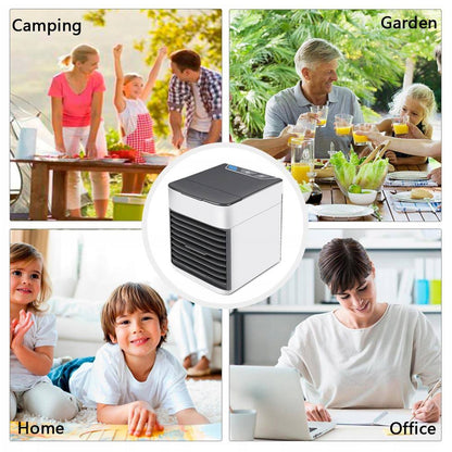 Wukusy 1464 mini portable air cooler with LED light, compact design, easy water fill, ideal for home or office cooling.