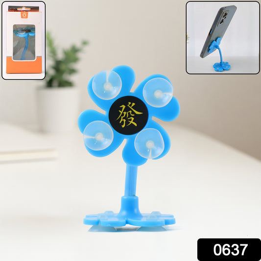 Wukusy 360-degree rotatable flower-shaped cellphone holder car mount with multicolored design and suction cup stand.