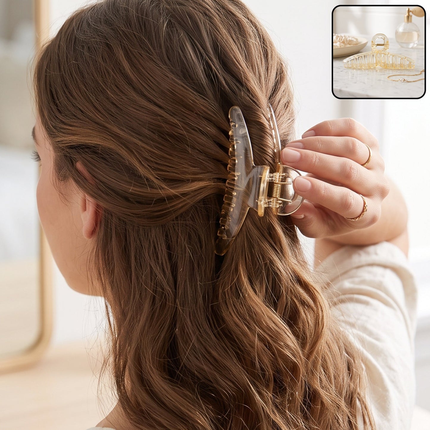 Transparent plastic hair clip by Wukusy, stylish claw clutcher for women, showcasing its sleek design and secure grip.