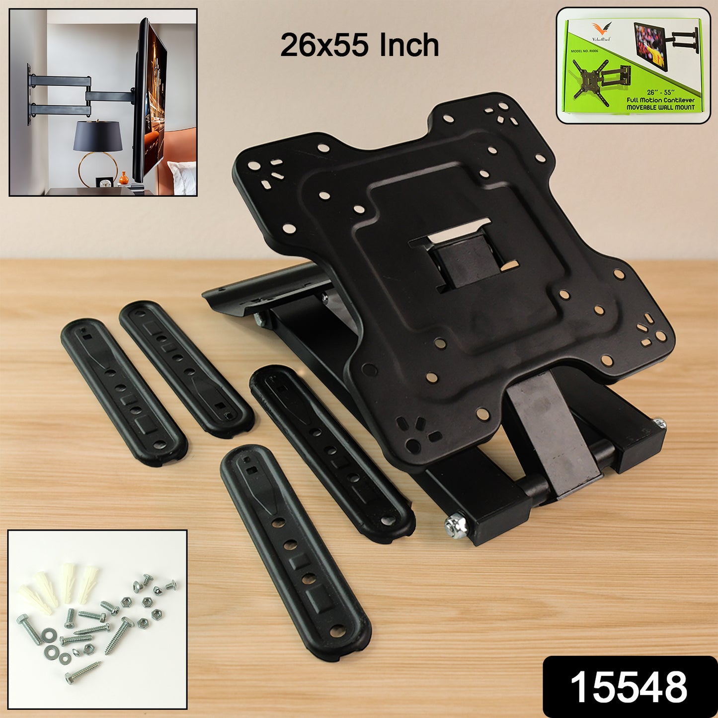 Wukusy heavy-duty 265.5-inch full motion cantilever wall mount bracket for home improvement, shown installed on a wall.