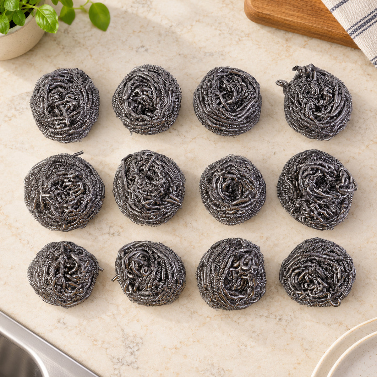 Wukusy 12-piece steel scrubbers for cleaning metal utensils, pots, and pans
