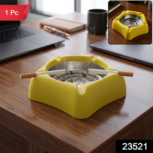 Heat resistant silicone ashtray with stainless steel inner tray by Wukusy, featuring a durable, easy-to-clean design.