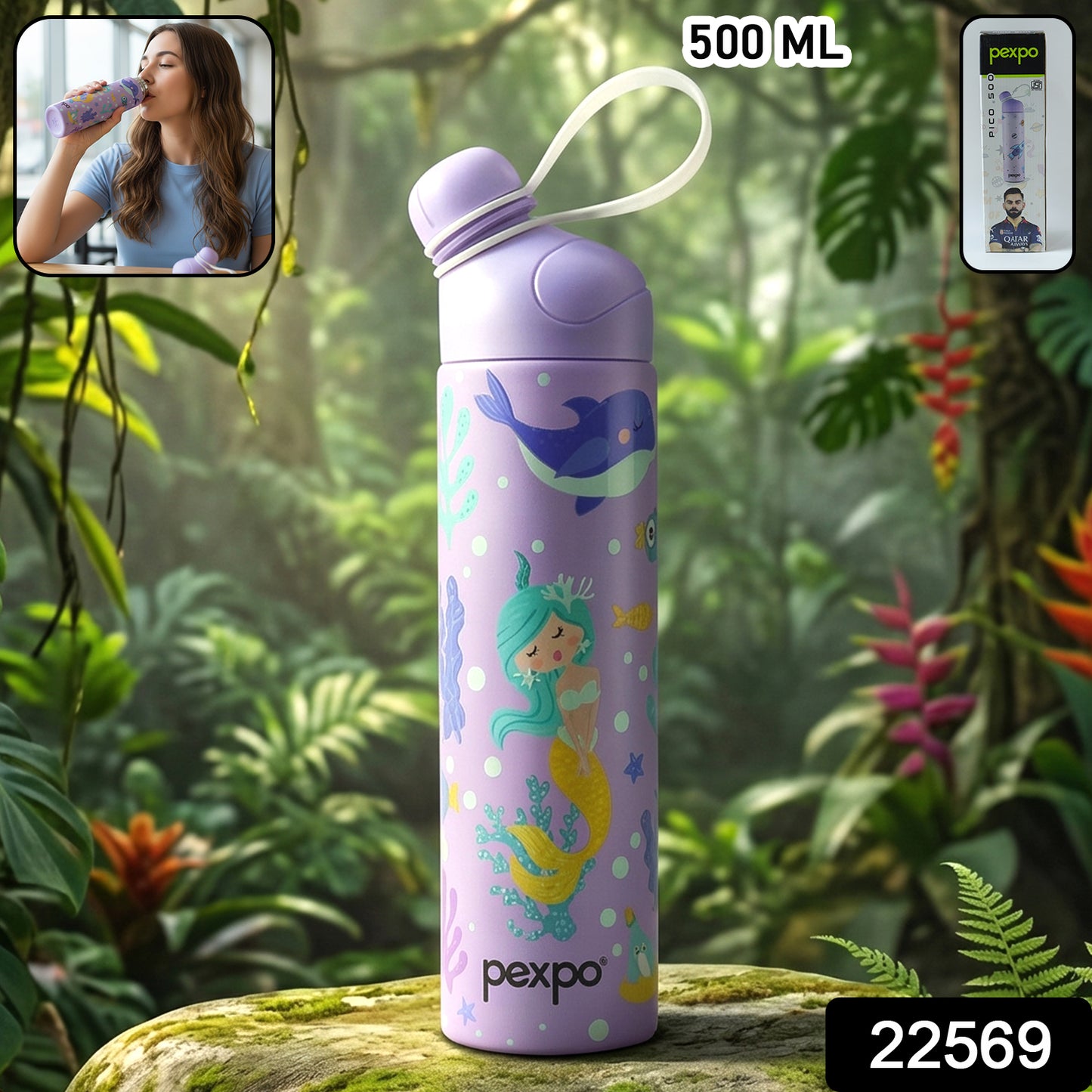 Pexpo Pico Art Printed Hot  Cold Insulated Stainless Steel Water Bottle 500 Ml