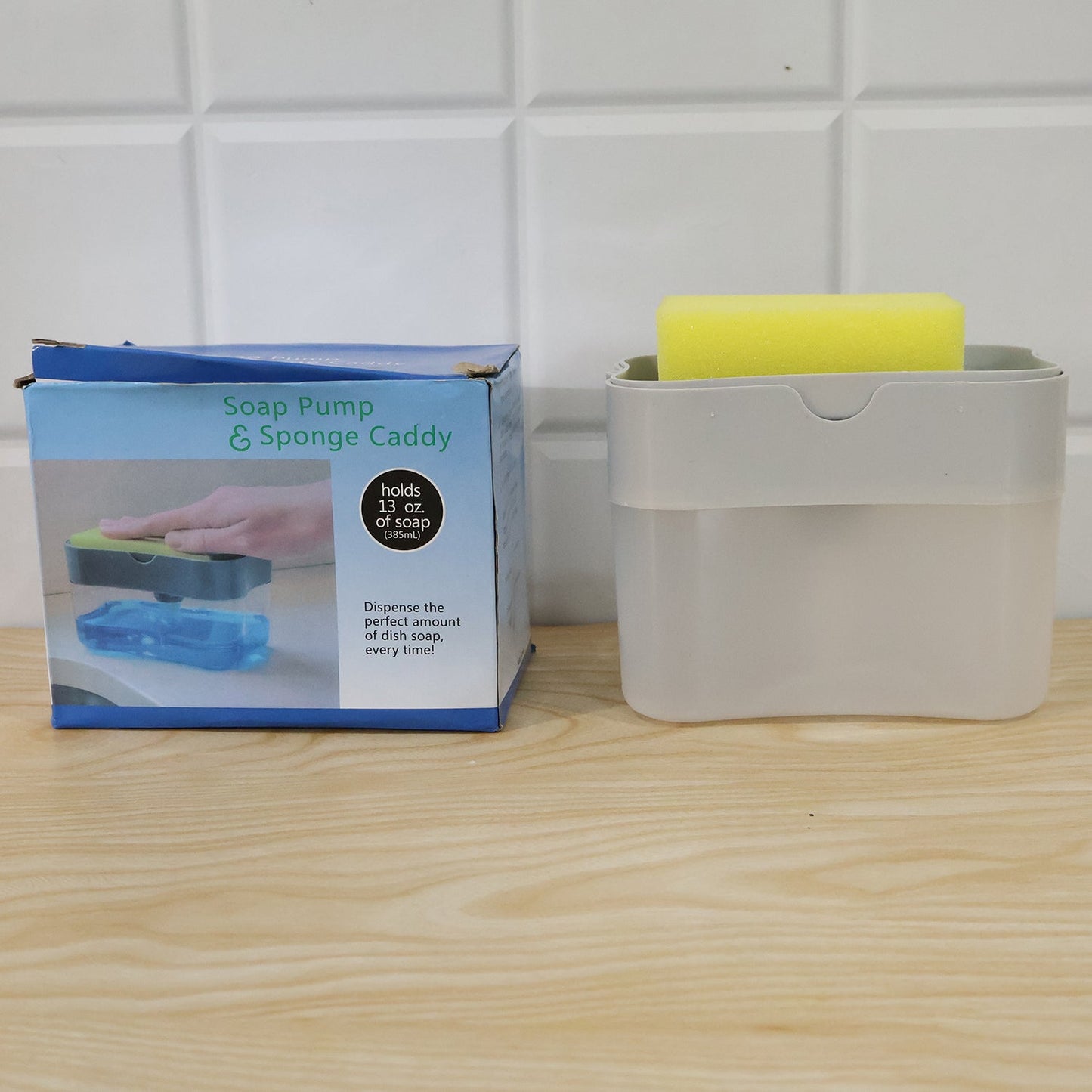 Soap Dispensing Sponge Holder Press Pump Caddy For Kitchen Sink (1 Set)