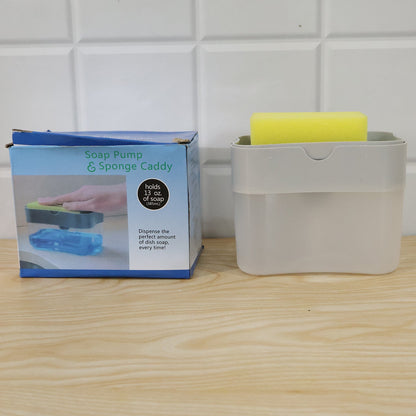 Soap Dispensing Sponge Holder Press Pump Caddy For Kitchen Sink (1 Set)