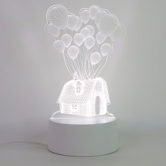 3d Illusion Led Night Lamp With House And Balloons Design