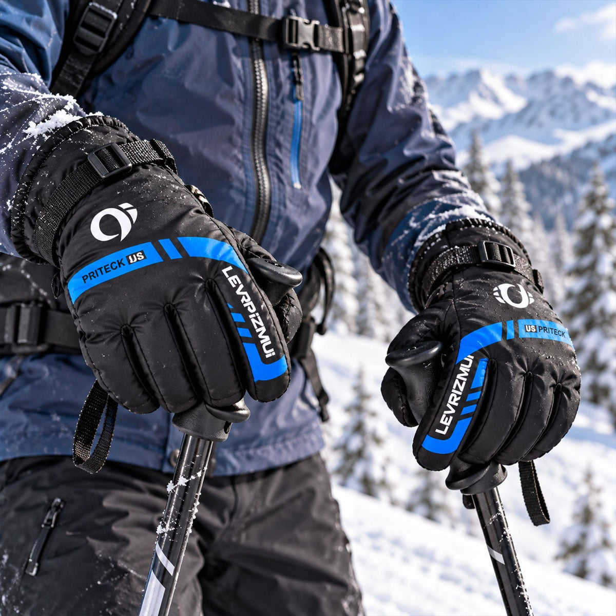Wukusy winter full-finger gloves with fleece lining and adjustable wrist buckles, shown in a close-up image.