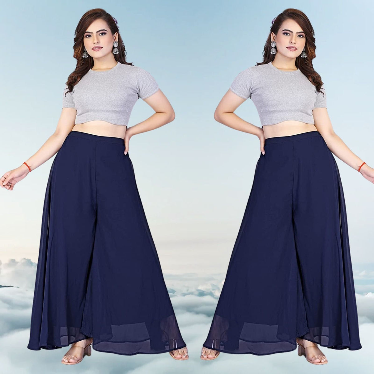 Solid Plazzos For Women And Girls dailywear = NAVYBLUE-S