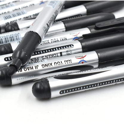 Wukusy 10-piece black marker set for school, college, and office use, ideal for writing and teaching in educational settings.