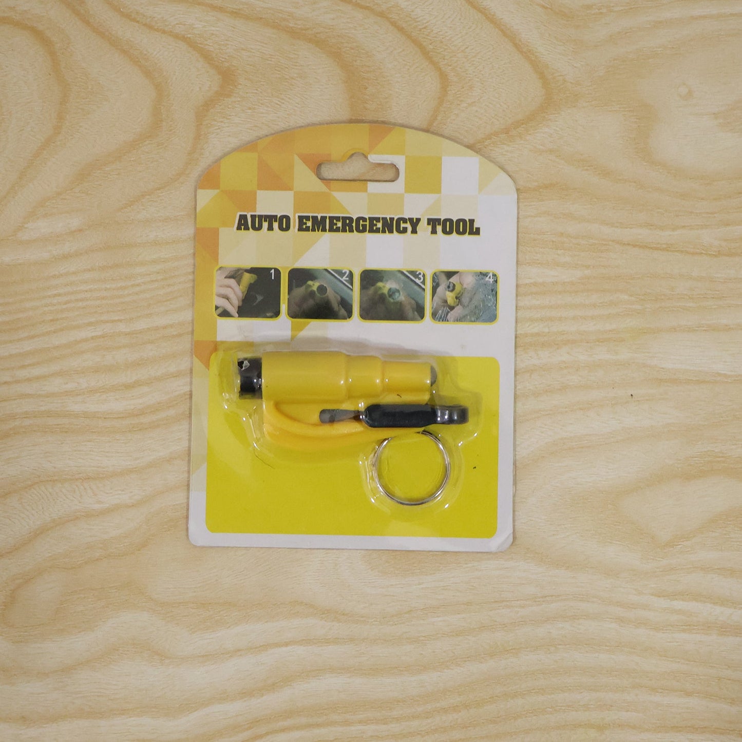 Wukusy keychain car safety hammer with window breaker and seat belt cutter, compact emergency rescue tool on a keyring