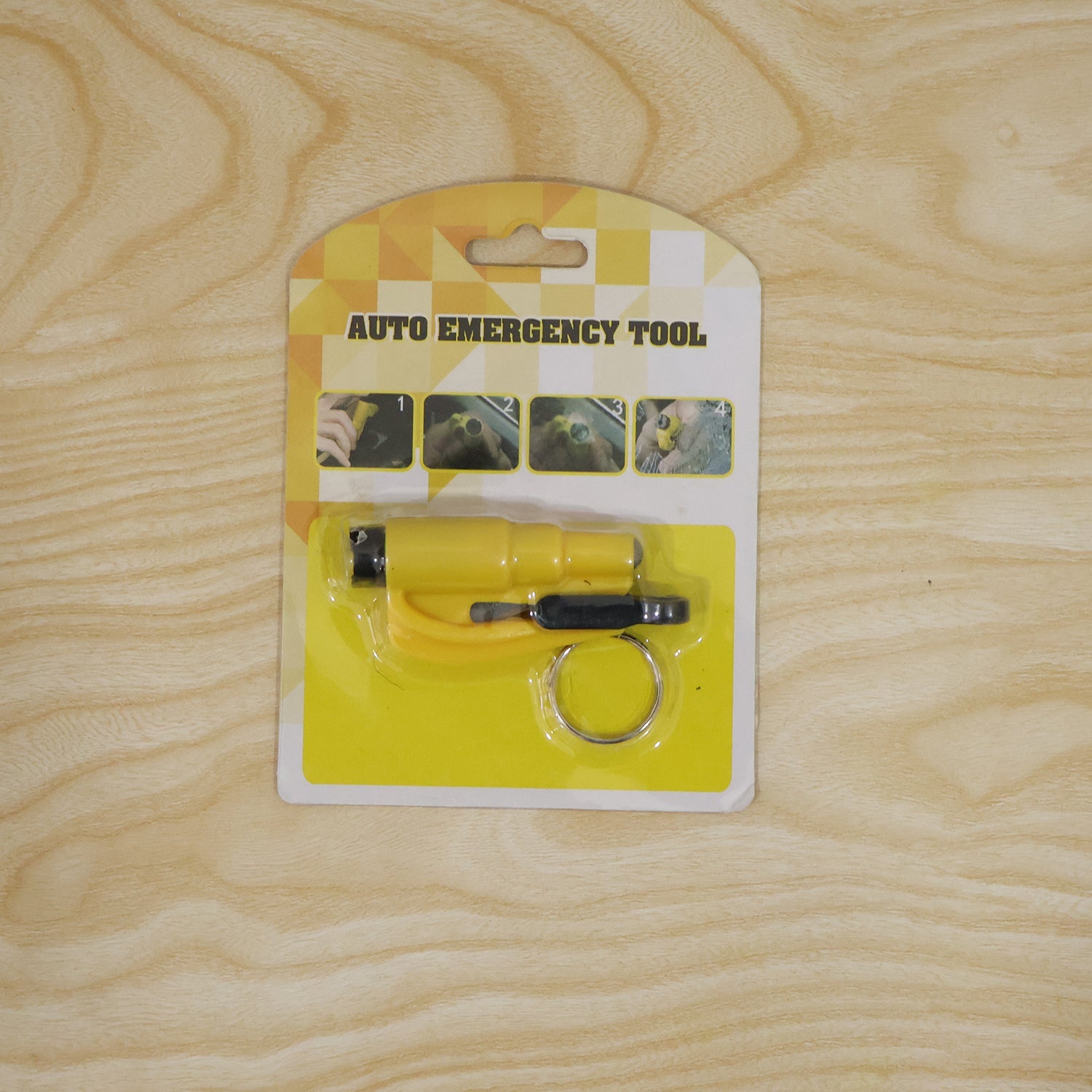 Wukusy keychain car safety hammer with window breaker and seat belt cutter, compact emergency rescue tool on a keyring