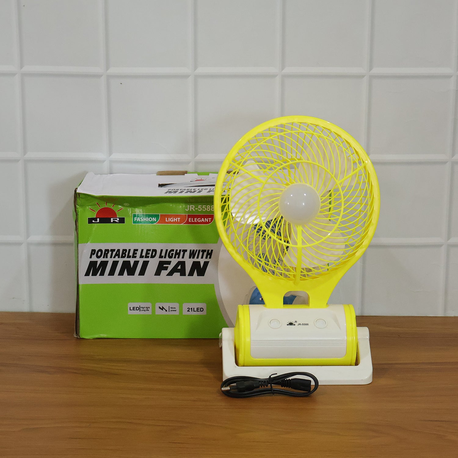 Portable Rechargeable Led Light With Mini Table Fan (1 Pc)