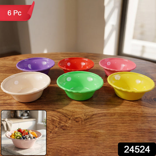 Set of six multicolored unbreakable plastic serving bowls by Wukusy, ideal for kitchen and dining use.