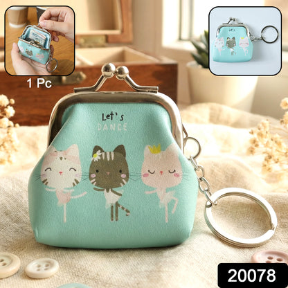 Cute Cartoon Cat Printed Mini Coin Purse Keychain (1 Pc)