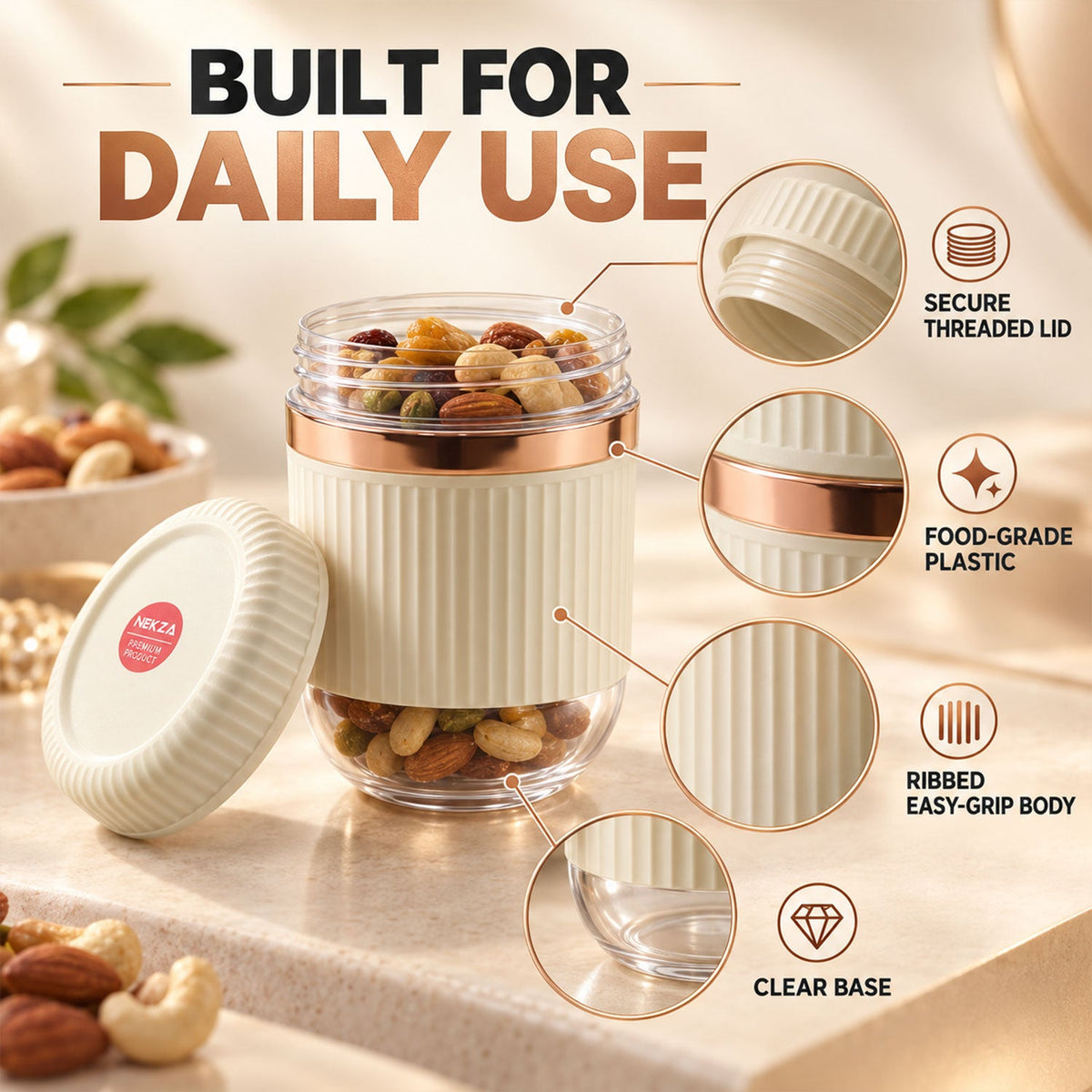 Dry Fruit Storage Containers With Threaded Lids And Clear Bases (2 Pc Set)