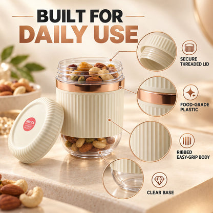 Dry Fruit Storage Containers With Threaded Lids And Clear Bases (2 Pc Set)