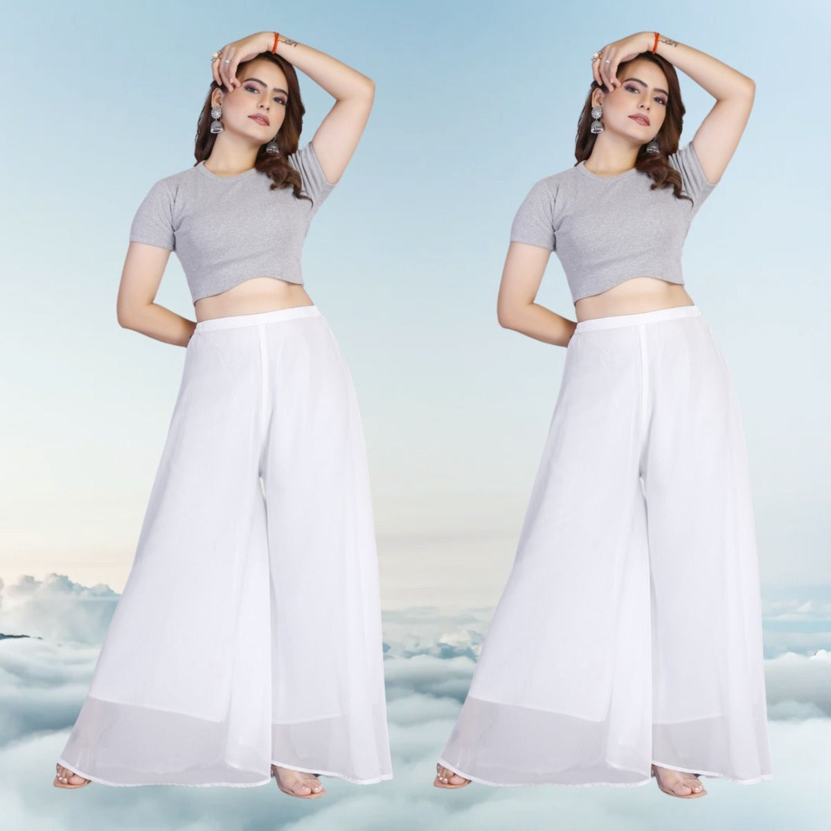 Solid Plazzos For Women And Girls dailywear = WHITE-S