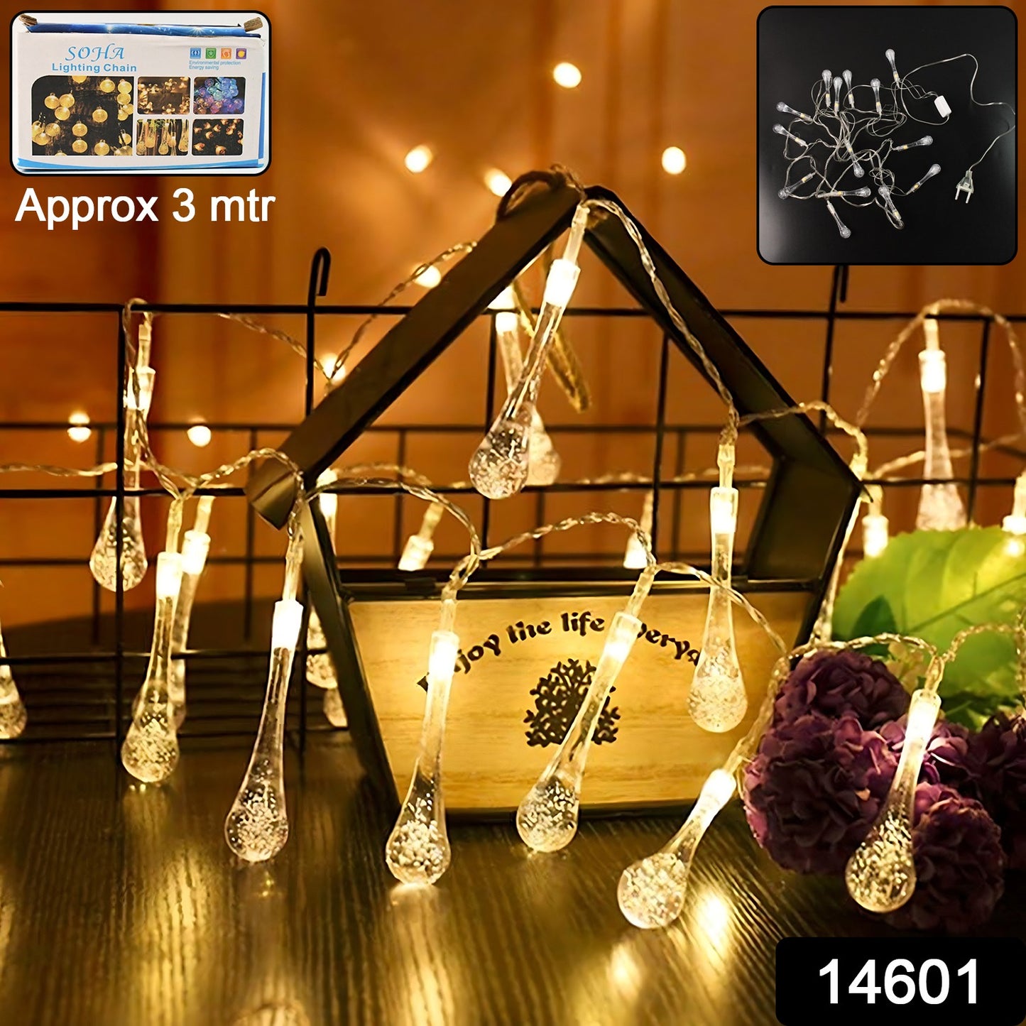 Decorative Led Lighting Chain With Crystal Water Drop Bulbs Approx 3 Mtr (1 Pc)