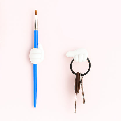 White Multifunctional Multi Functional Hand Shape Wall Clip Hanger Keys Cable Holder