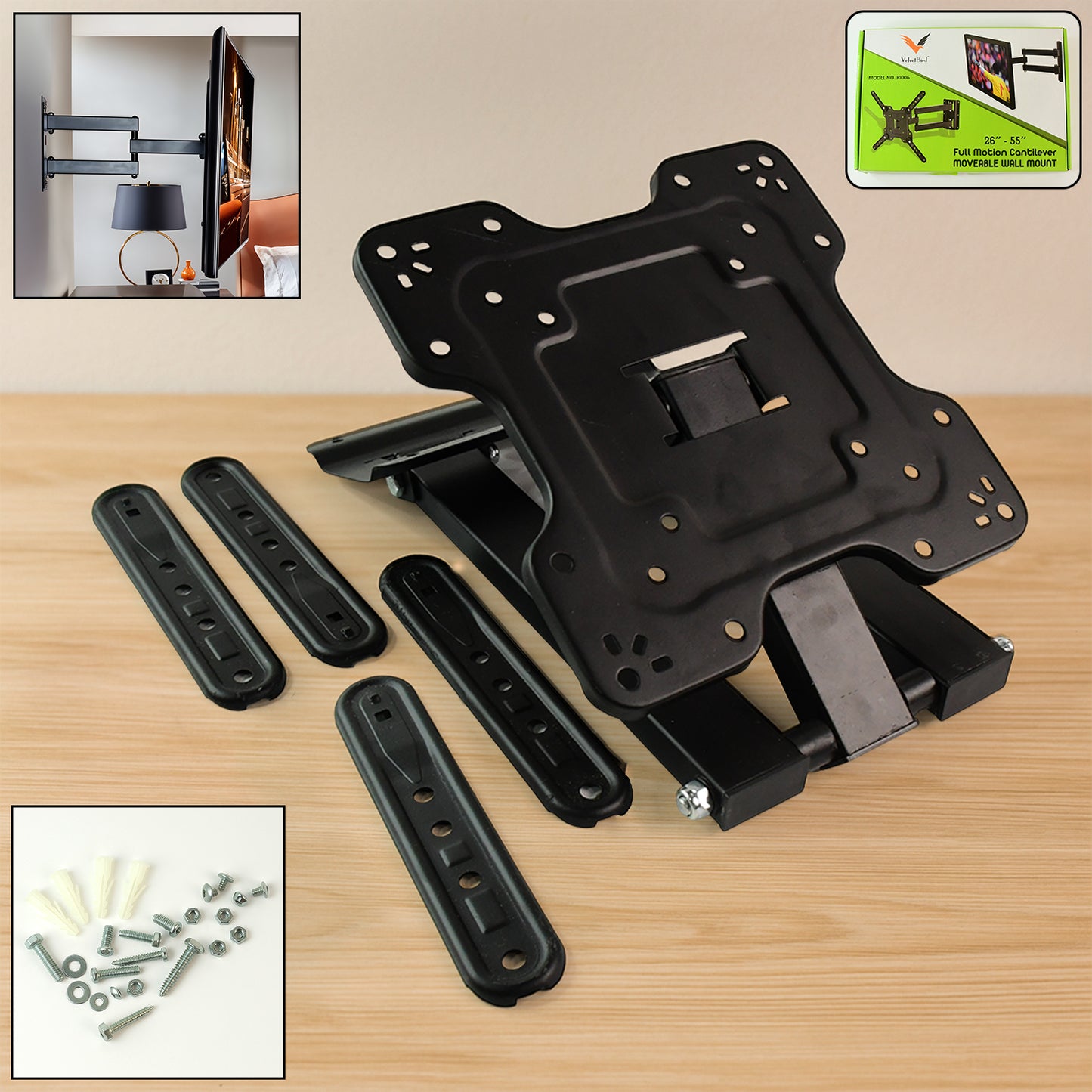 Wukusy heavy duty 26.55-inch full motion cantilever wall mount bracket for home improvement, shown extended on a wall.