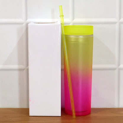 Gradient Plastic Drinking Tumbler Cup With Lid And Straw 400 Ml Approx