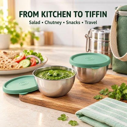 Wukusy Apex stainless steel container 400ml with lid, part of a 2-piece kitchen gift set, showing the sleek container with lid.
