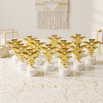 Set of 12 Wukusy Golden Christmas Tree LED tealight candles for home and festive holiday decor, with warm glowing light.