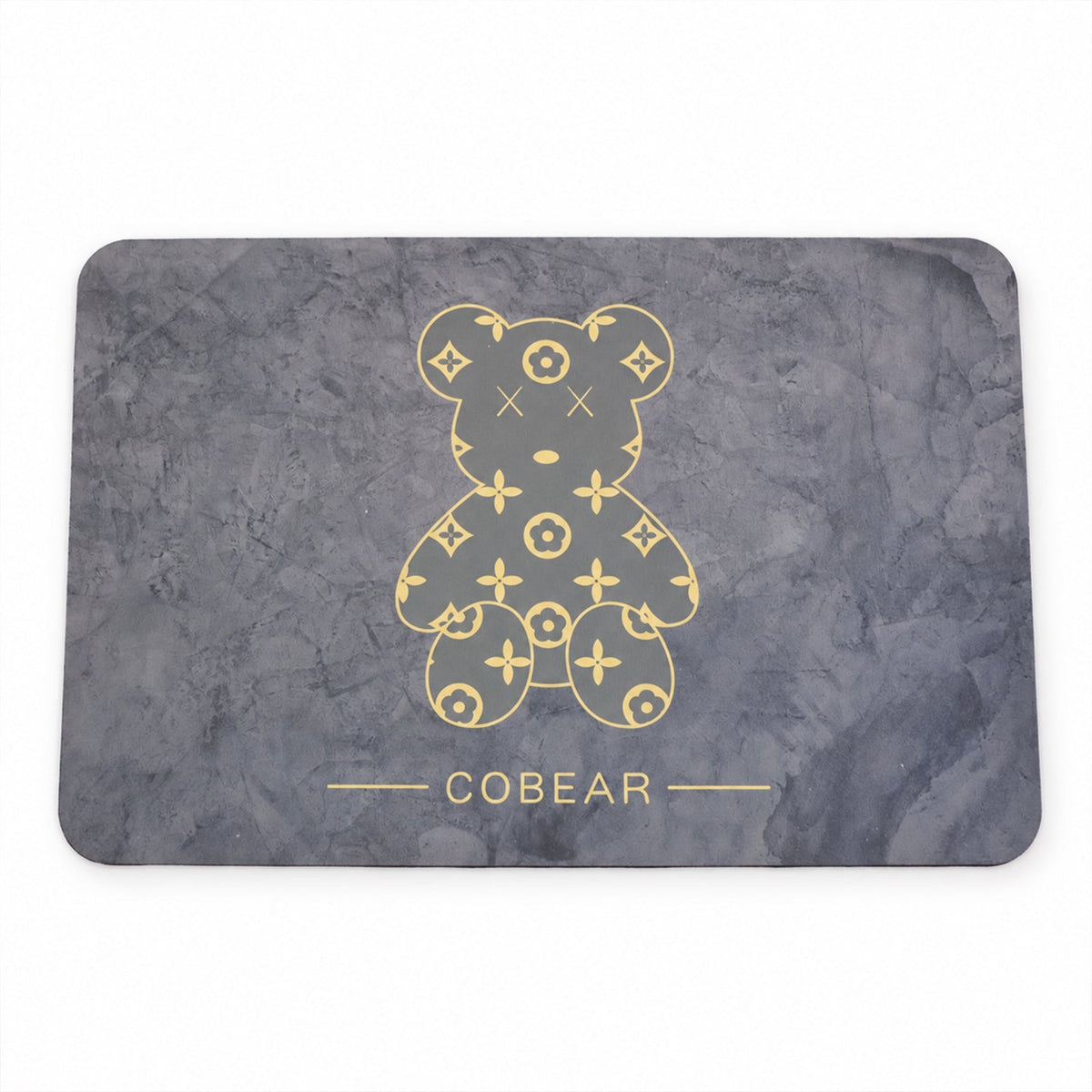 Gray absorbent bathroom mat with golden bear print, quick-drying fabric, 60x40 cm from Wukusy.