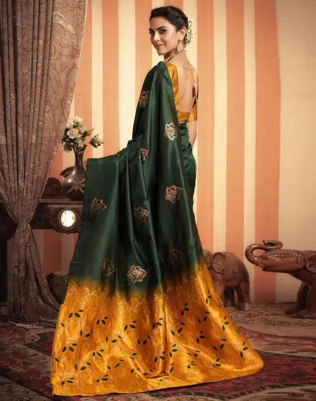Silk Saree  The Royal Green Golden Elegance Collection