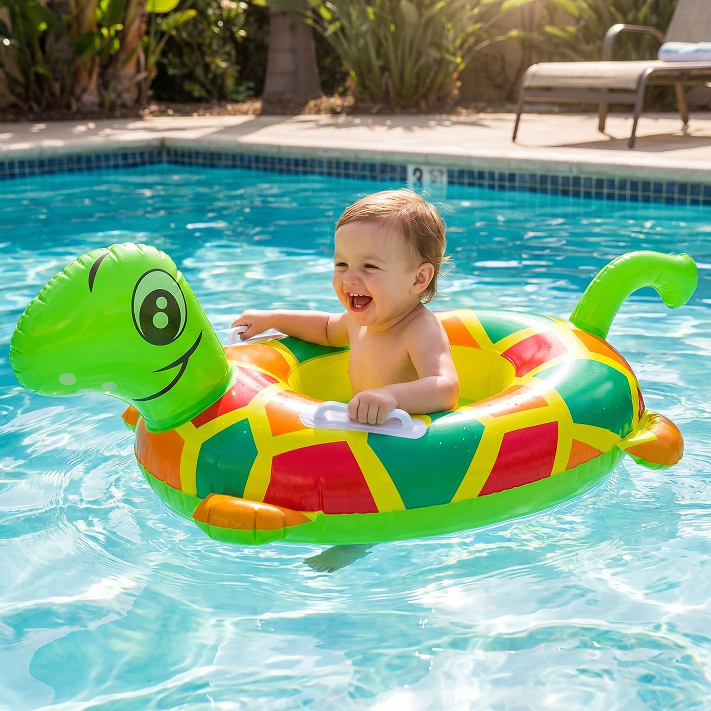 Kids Inflatable Turtle Swim Ring Pool Float With Handle Grip  1 Pc