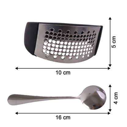 Heavy-duty Garlic Press Tool With Spoon Set (2 Pc Set)