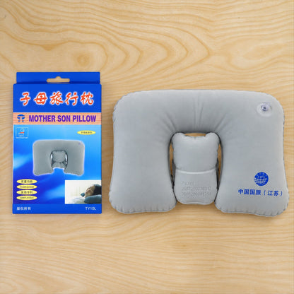 Wukusy inflatable travel neck pillow for flights and train trips, comfortable seated rest support in a compact design