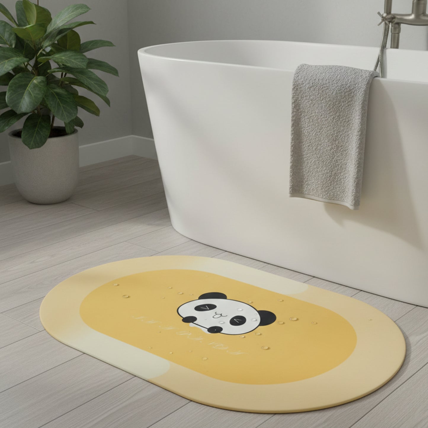 Anti-slip Cartoon Panda Printed Bathroom Floor Mat (1 Pc 90 X 59 Cm)