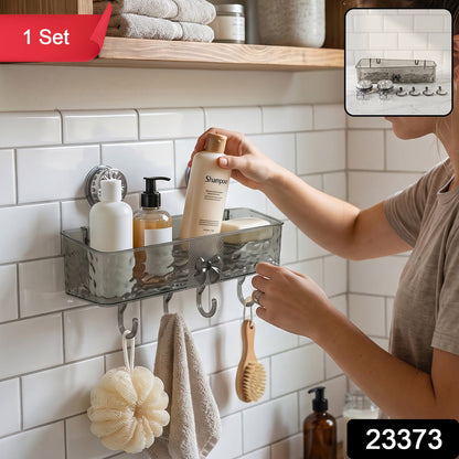 Wall Mounted Bathroom Storage Shelf With Suction Cups And Hanging Hooks (1 Set)