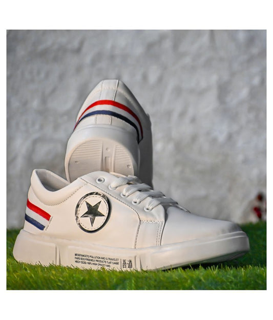 White Yala Sneakers by Drpshippr, casual shoes with a sleek design, featuring a comfortable fit and stylish look.