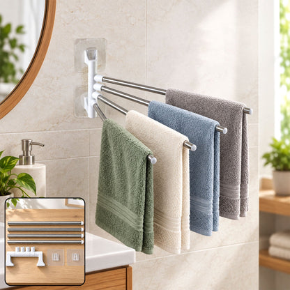 Four Bar Swivel Wall Mounted Towel Rack For Bathroom And Kitchen (1 Pc)