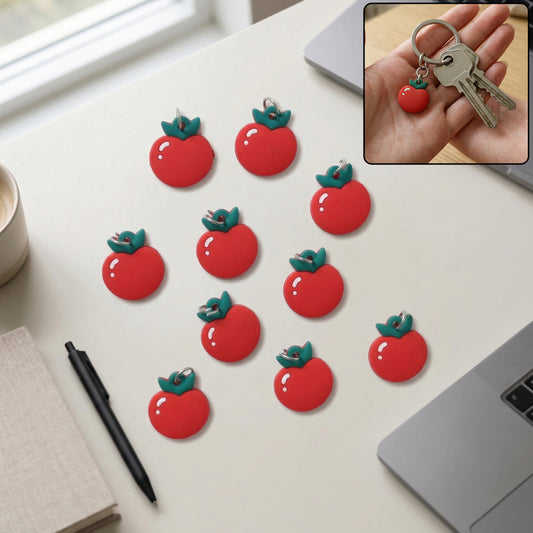 Set of 10 cute red apple-shaped bag charm keychains by Wukusy, featuring vibrant apple designs for accessories and key decoration.