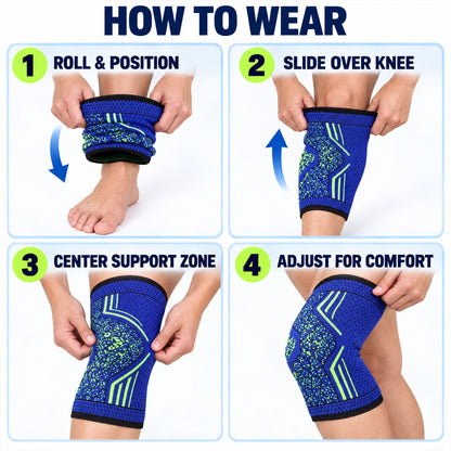 Wukusy sports knee support sleeve with flexible knit, designed for comfortable everyday wear and knee stabilization.