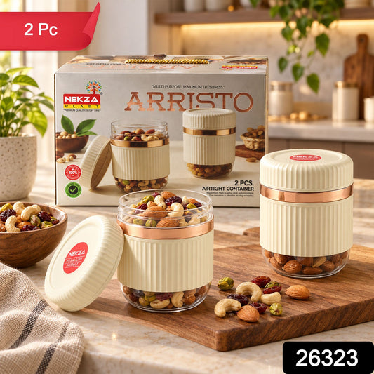 Wukusy dry fruit storage containers with threaded lids and clear bases, 2-piece set for keeping dried fruits fresh and organized.