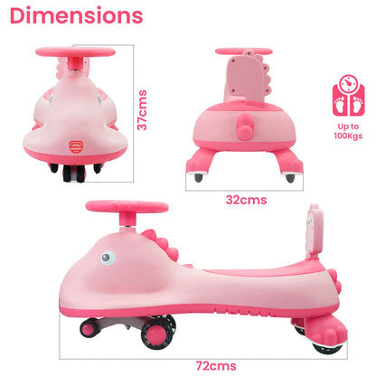 Kids Swing Car Ride On Toy With Music Pink Shark Design Magic Twist Car (1 Pc)