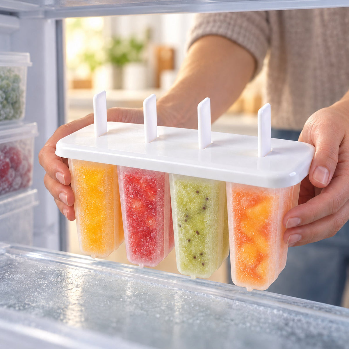 Reusable Ice Cream Popsicle Mould With Lid And Removable Sticks (4 Mold)
