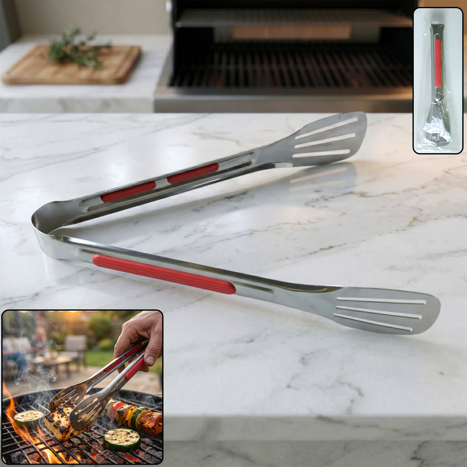 Stainless Steel Multi Purpose Kitchen Tongs With Anti Slip Grip (1 Pc)