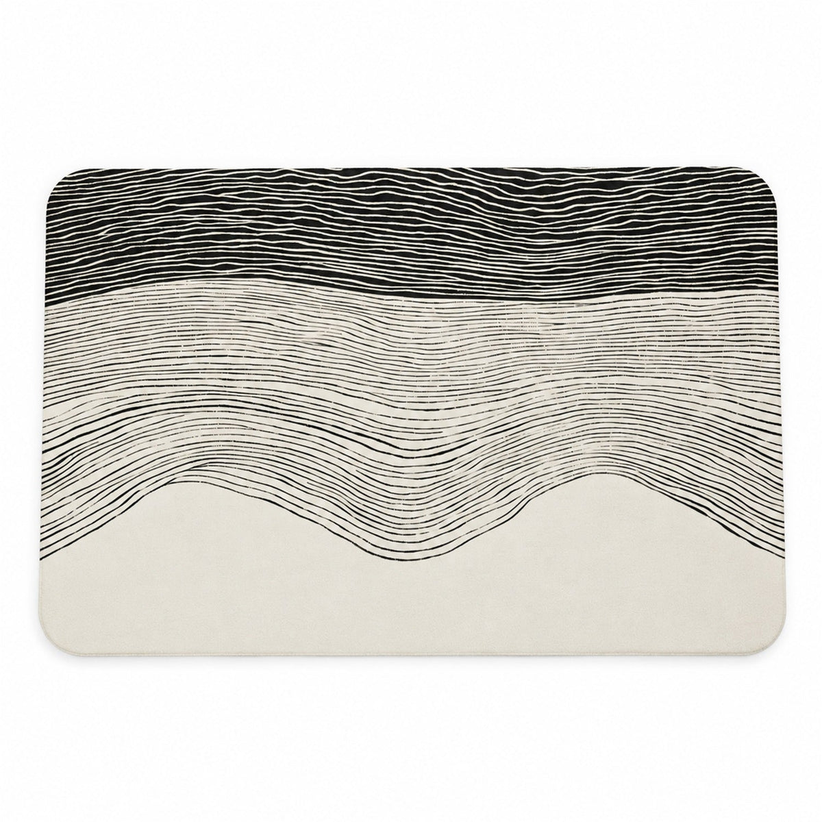Wukusy absorbent bathroom mat with abstract wave line print, quick-dry design, measuring 60x40 cm, placed on a bathroom floor