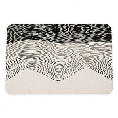 Wukusy absorbent bathroom mat with abstract wave line print, quick-dry design, measuring 60x40 cm, placed on a bathroom floor