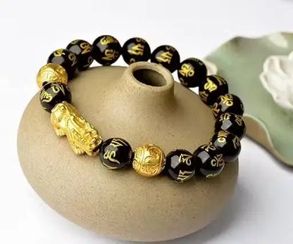 Black and Golden Lucky Bracelet with Pixiu